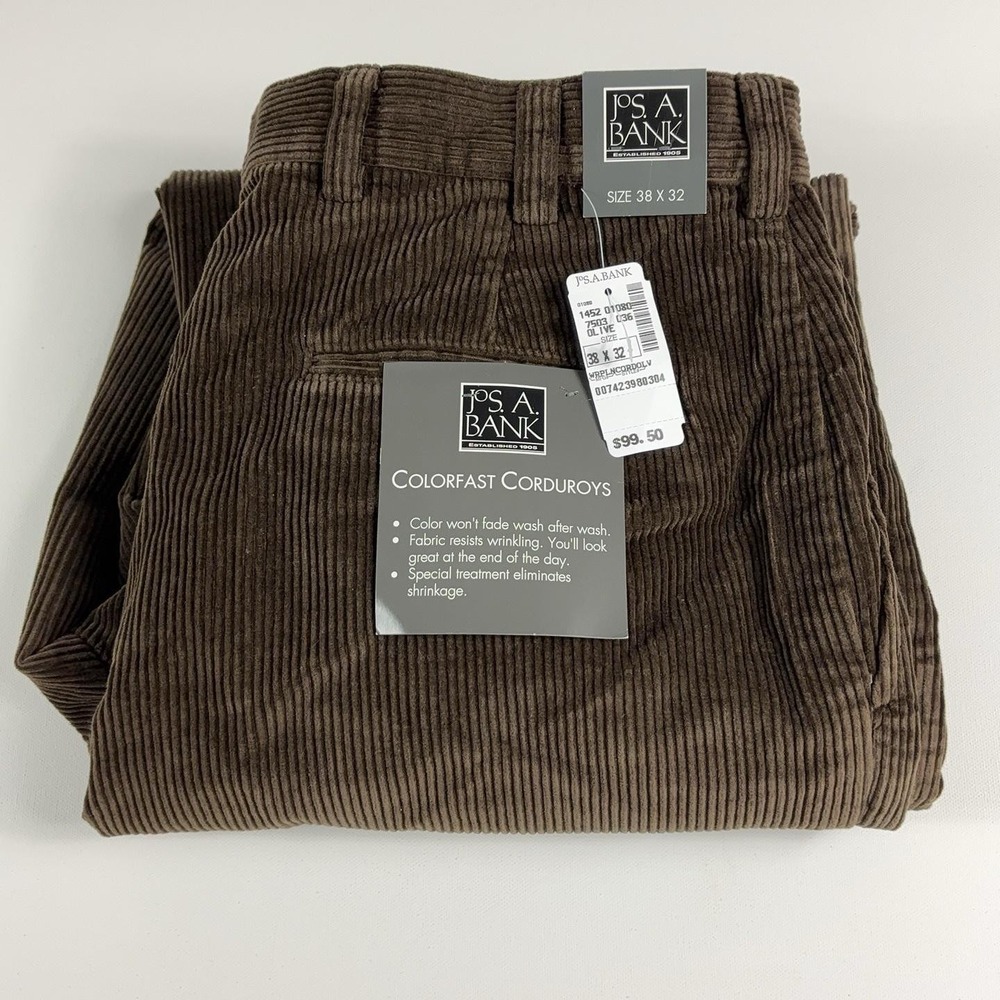 Jos. A. Bank Pants Mens 38x32 Green Corduroy Colorfast Dress Wrinkle Resistant